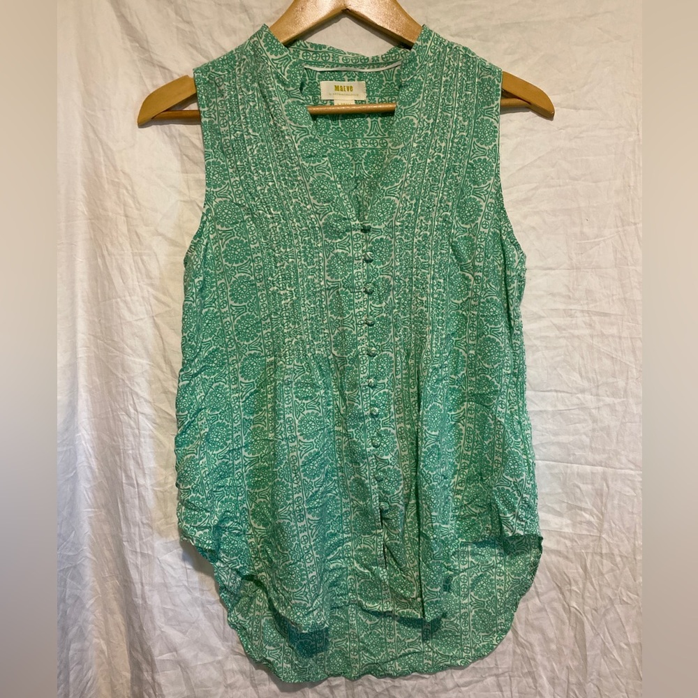 MAEVE anthropologie petunia pin tuck, green, sleeveless blouse, top XS